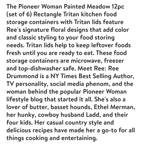 ❤️ New Pioneer Woman Painted Meadow Tritan 12-Piece Food Storage Containers - Picture 2 of 7
